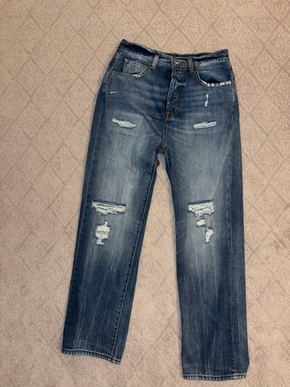 7 FOR ALL MANKIND WOMEN'S EASY STRAIGHT DISTRESSED DENIM JEANS
